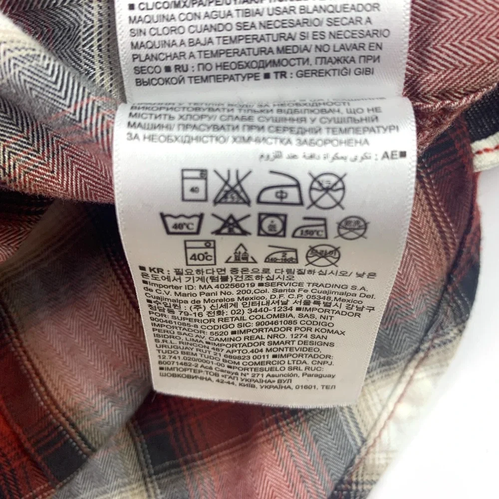 Banana Republic Tailoered Slim Fit Pearl‎ Snap LS Sz L Red Black Plaid Western